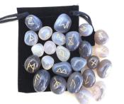 25 Piece Futhark Grey Agate Gemstone Rune Set