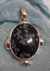 925 Sterling Silver & Snowflake Obsidian Pendant