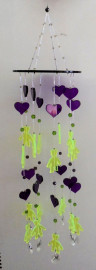 Green Teddy Bear, Purple Heart & Crystal Drops Mobile - Protection