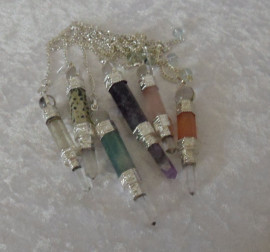 Three (3) Piece Pendulum - Amethyst, Crystal Quartz, Dalmation Jasper, Green Aventurine, Peach Aventurine & Rose Quartz