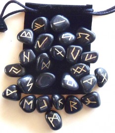 25 Piece Futhark Black Agate Gemstone Rune Set 